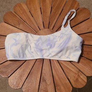 Hollister One Shoulded Padded Light Blue Marble Bikini Top Size XL